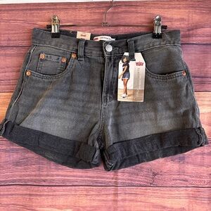 Levis Girls Girlfriend Shorts Washed Black Denim  Size 16 Reg NWT